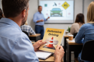 Driver attending defensive driving course for Austin speeding ticket dismissal