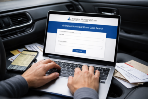 Driver searching online for a traffic citation related to Austin speeding ticket dismissal process