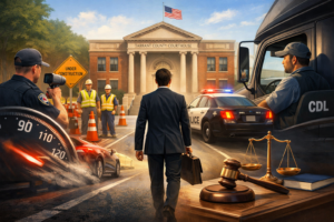 Austin speeding ticket dismissal concept with a driver consulting a traffic ticket lawyer about a high-speed violation