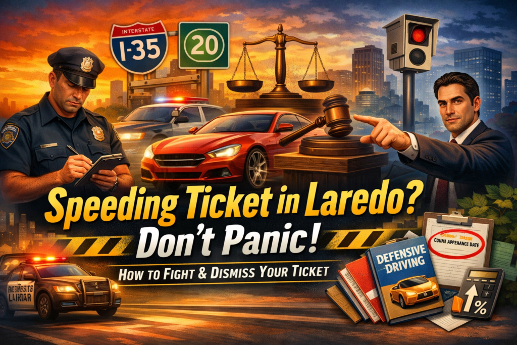 Dismiss Speeding Ticket Laredo guide showing police stop, car, and legal process for ticket dismissal in 2026