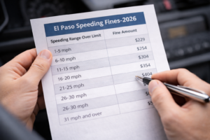 Police monitoring speeding vehicles on highway for El Paso speeding ticket dismissal case