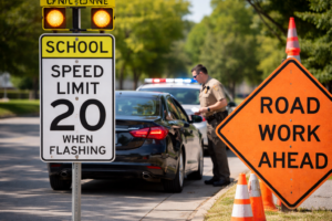 Police stopping driver for speeding in school or construction zone related to El Paso speeding ticket dismissal