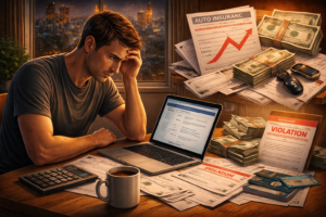 Illustration showing financial impact and rising insurance costs after you ignore a speeding ticket in Texas, highlighting long-term expenses over time.