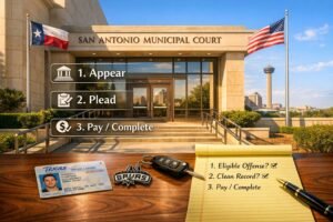 “San Antonio speeding ticket process at municipal court.”